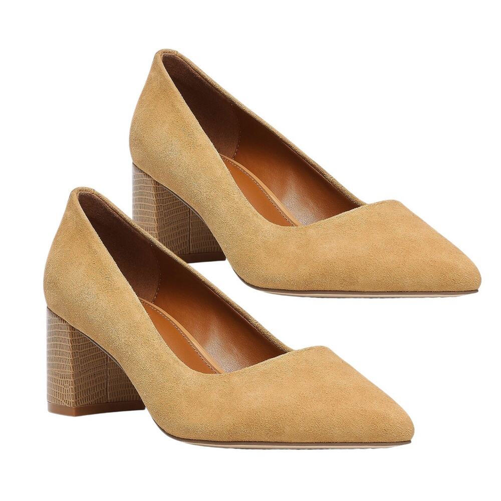 Donald Pliner Stephaniks Pointed Toe Block Heel Pump in Caramel - Size 11, NWOB